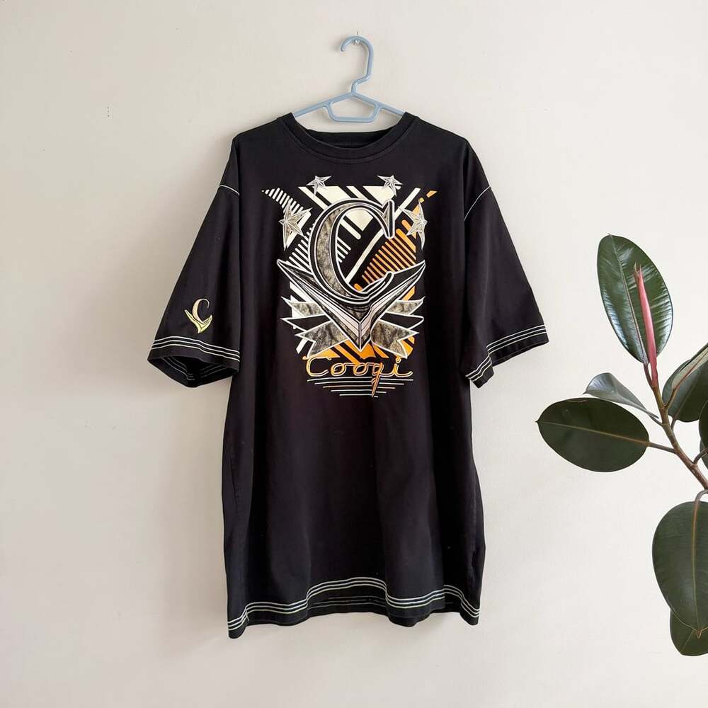 Coogi Y2K Black Graphic Tee with Embroidered Details Size XXXL